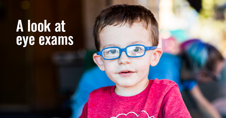 toddler with red shirt and blue glasses