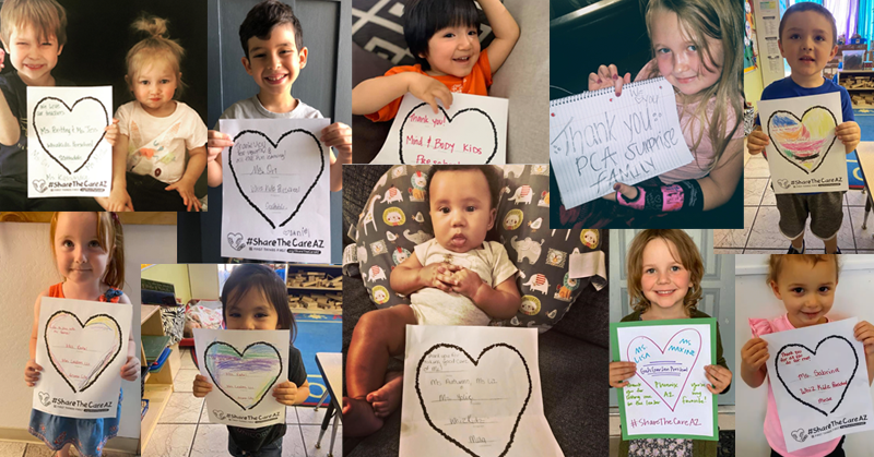 collage of kids holding signs for care givers