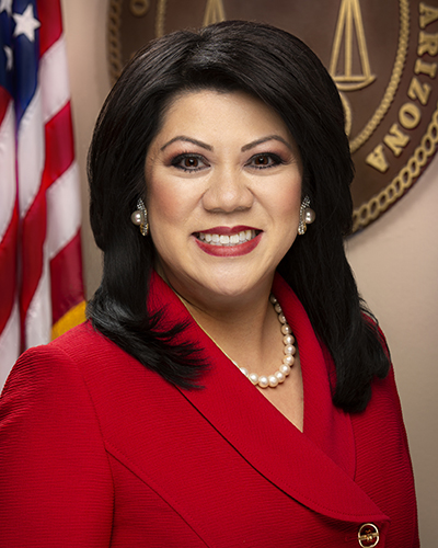 Headshot of Arizona Treasurer Kimberly Yee in a red jacket