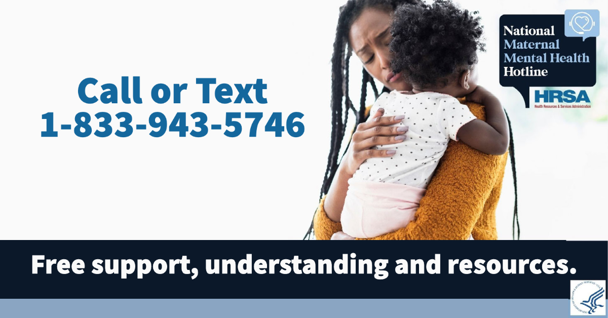 mother holding baby with text: Call or Text 1-833-943-5746